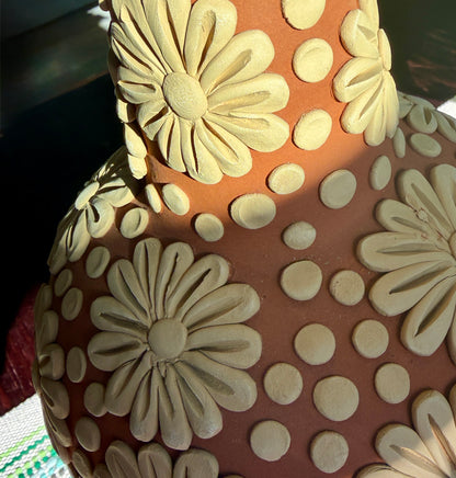 Large Barro Rojo Floral Filigree Vase – Handmade Oaxaca Pottery 15"