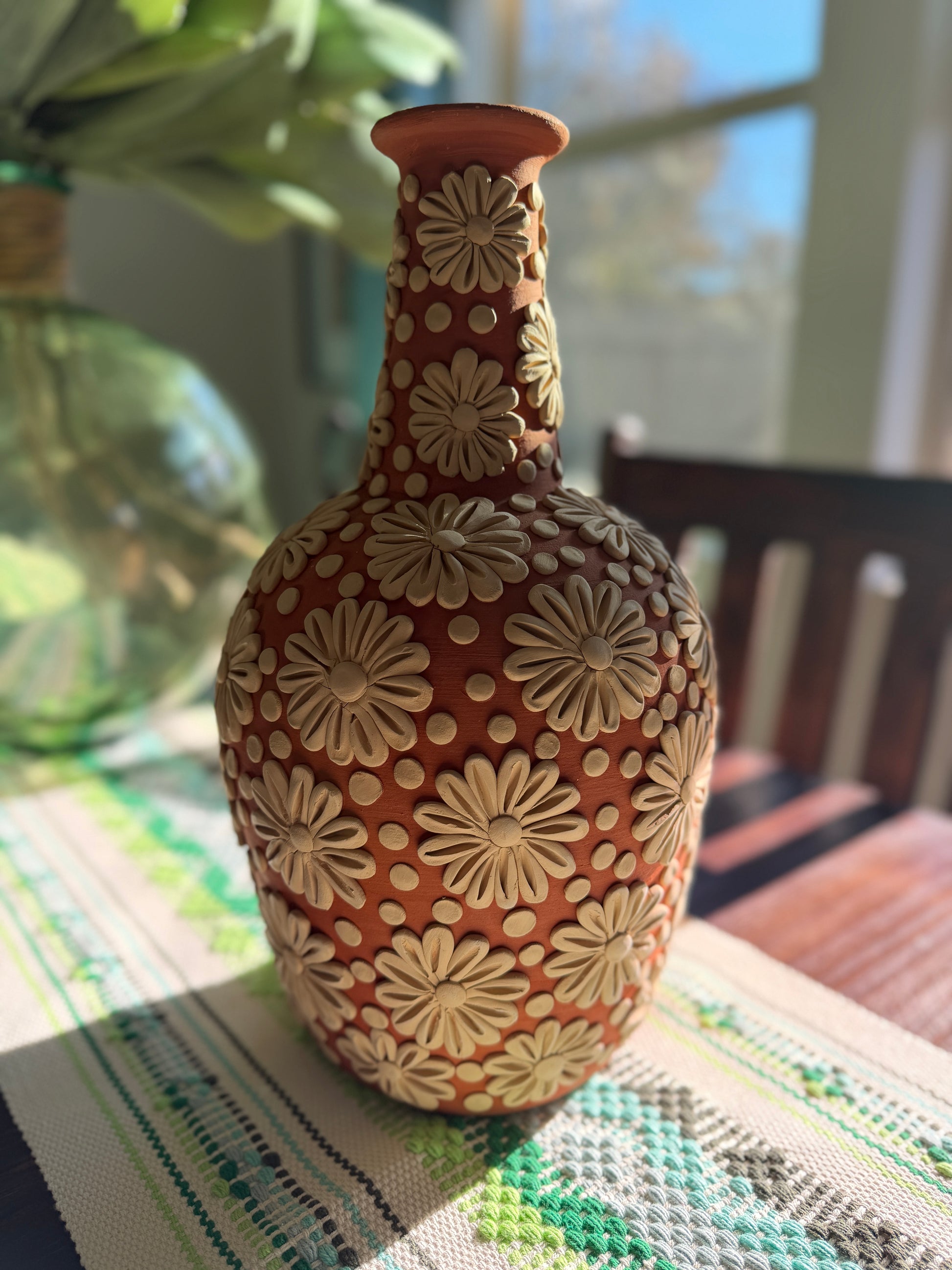 Large Barro Rojo Floral Filigree Vase – Handmade Oaxaca Pottery 15"