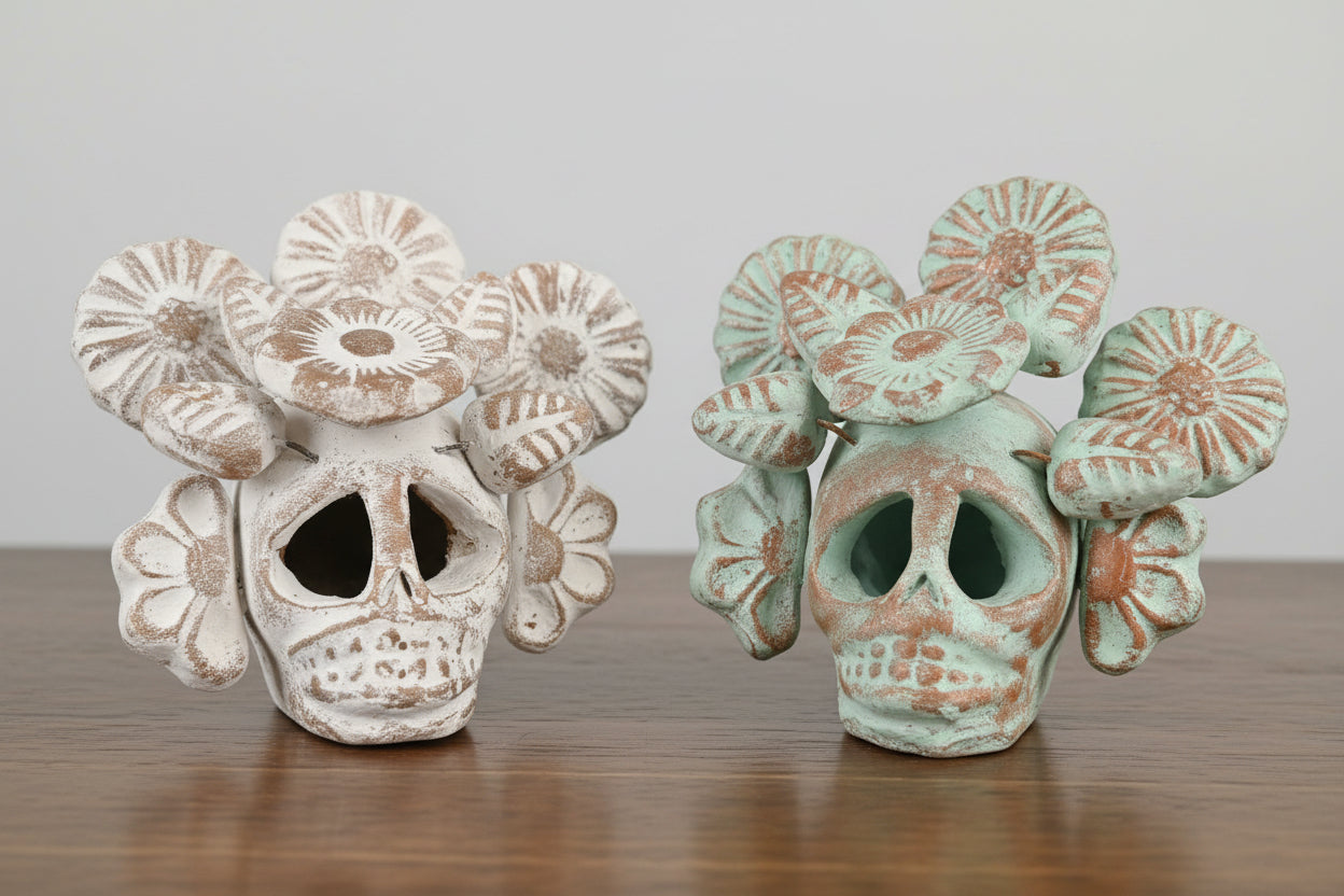 Handcrafted Floral Clay Skull – Artisan Calavera from Guadalajara, Mexico