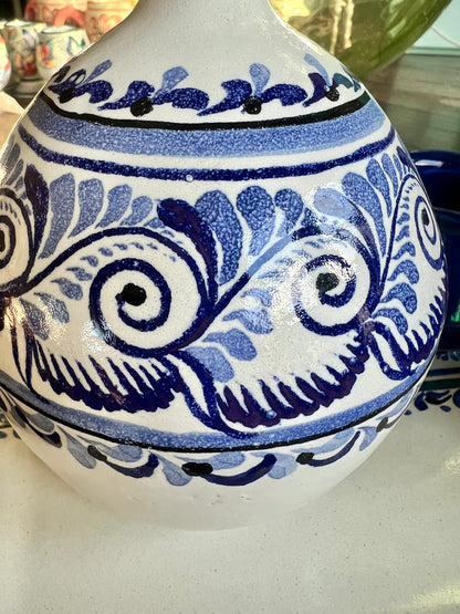 Handmade Mexican Ceramic Tequila & Mezcal Decanter Set with Shot Glasses and Serving Plate