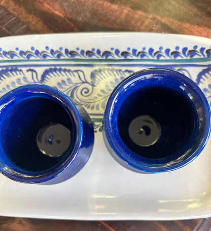 Handmade Mexican Ceramic Tequila & Mezcal Decanter Set with Shot Glasses and Serving Plate