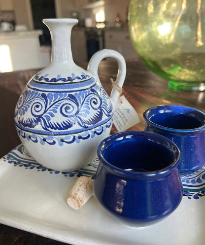 Handmade Mexican Ceramic Tequila & Mezcal Decanter Set with Shot Glasses and Serving Plate