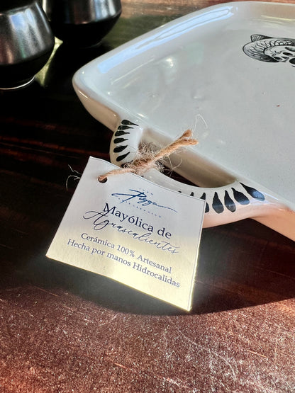 Handmade Skeleton Ceramic Tray with Black Shot Glasses – Mexican Artisan Barware