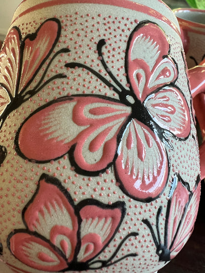 Handcrafted Butterfly Ceramic Mug | High-Temperature Pottery from Guanajuato, Mexico- Set of 2