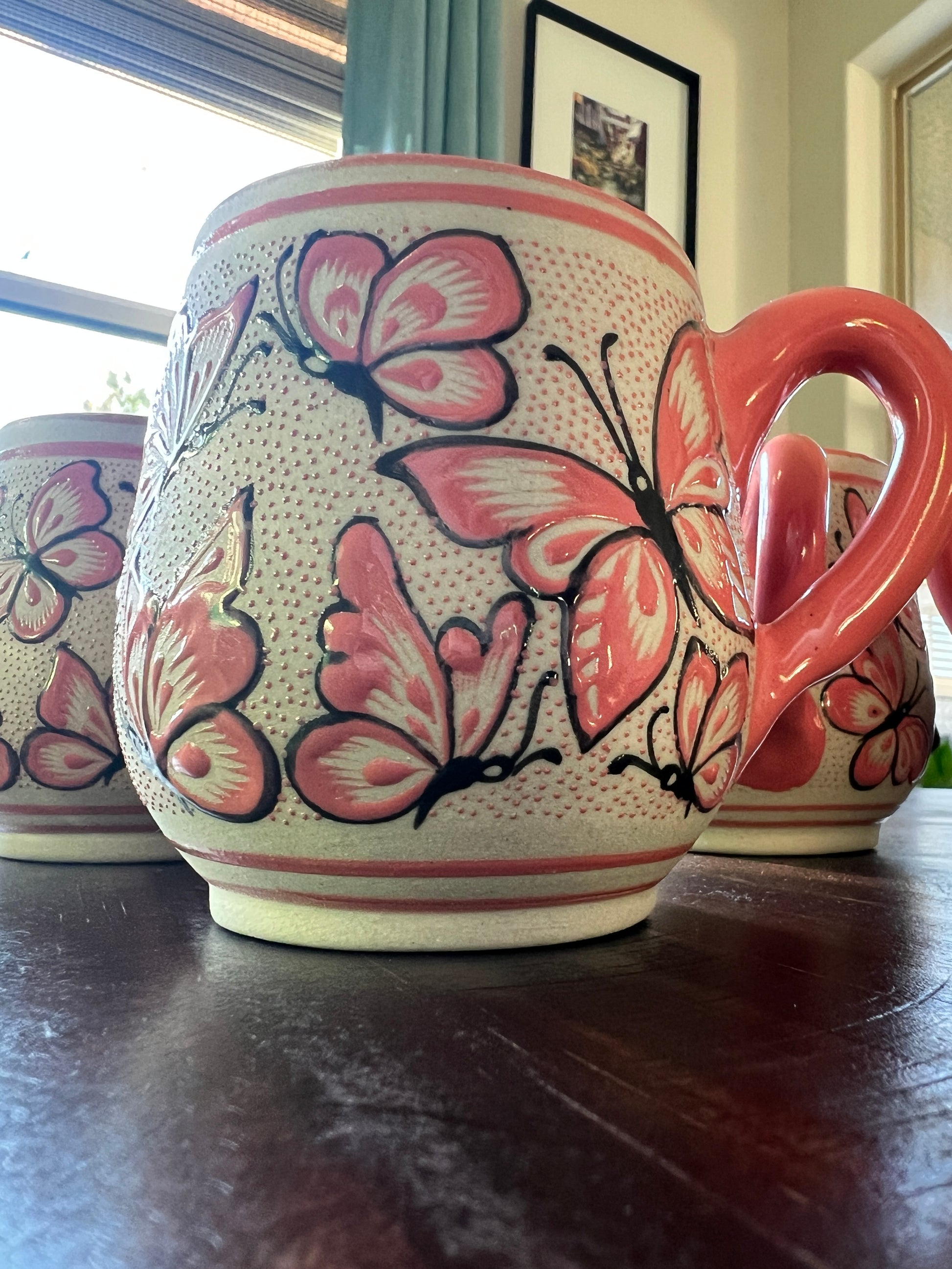 Handcrafted Butterfly Ceramic Mug | High-Temperature Pottery from Guanajuato, Mexico- Set of 2