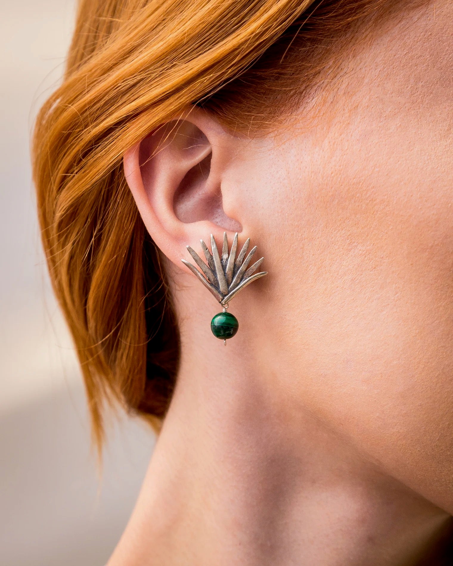 Luxury Agave Malachite Earrings in .925 Silver – Handmade in Guadalajara