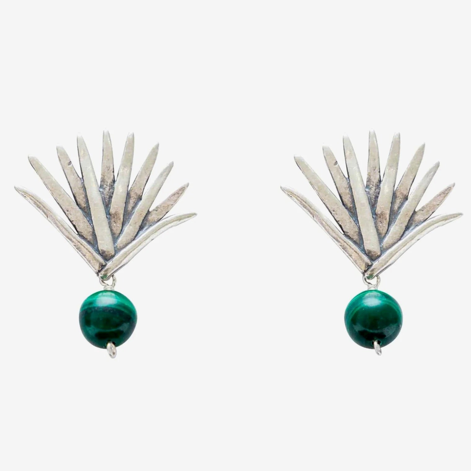 Luxury Agave Malachite Earrings in .925 Silver – Handmade in Guadalajara