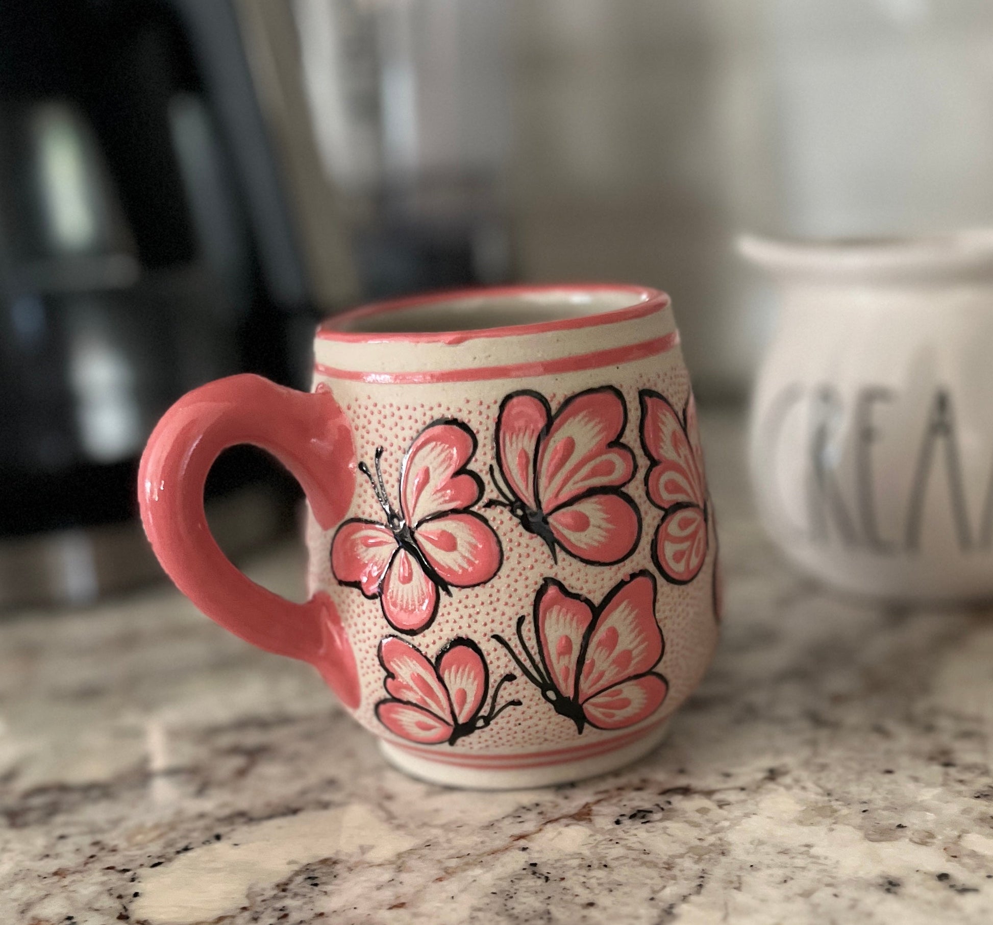 Handcrafted Butterfly Ceramic Mug | High-Temperature Pottery from Guanajuato, Mexico- Set of 2