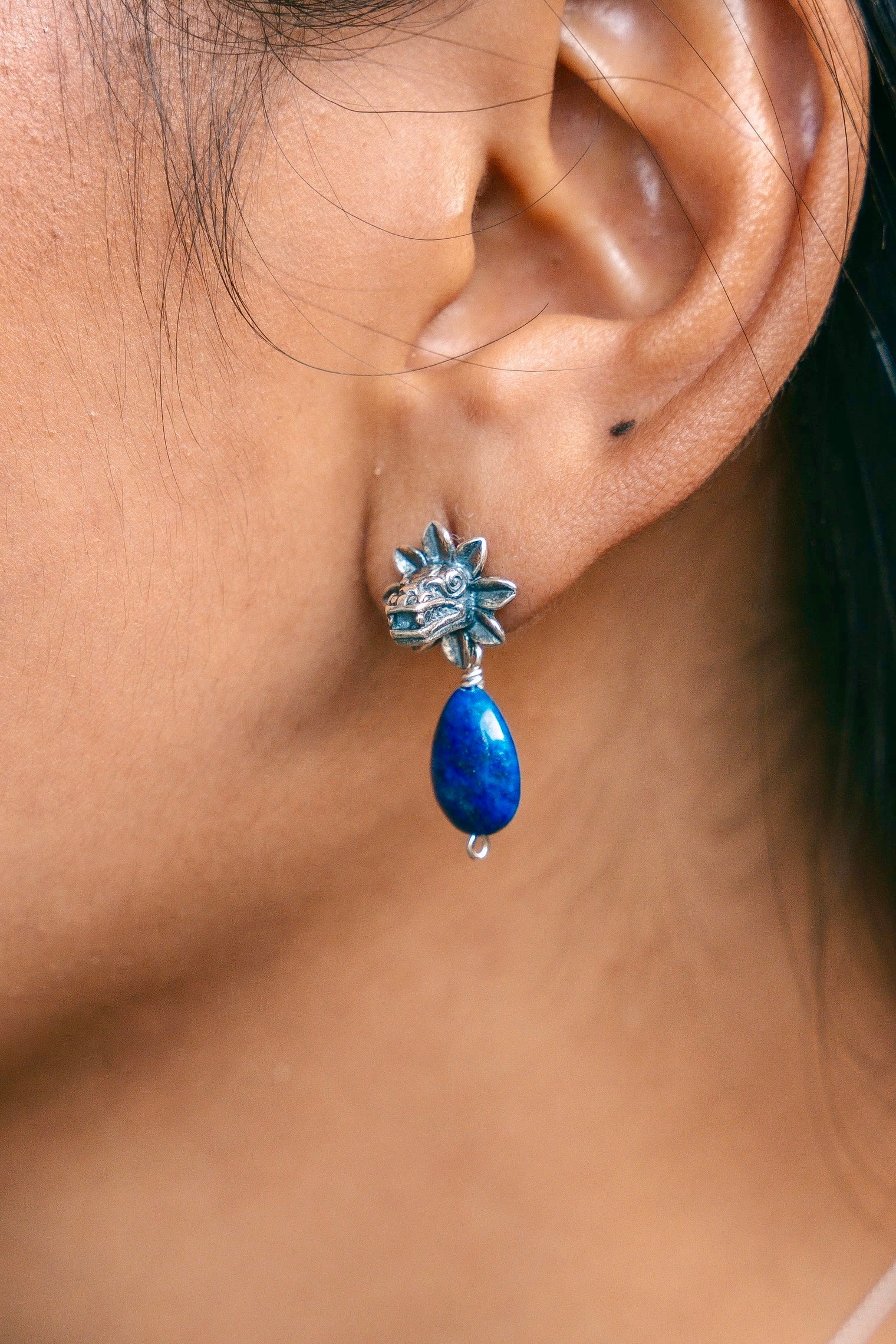 Kukulkán Lapis Lazuli Drop Earrings – Sterling Silver .925 | Handmade Mexican Jewelry