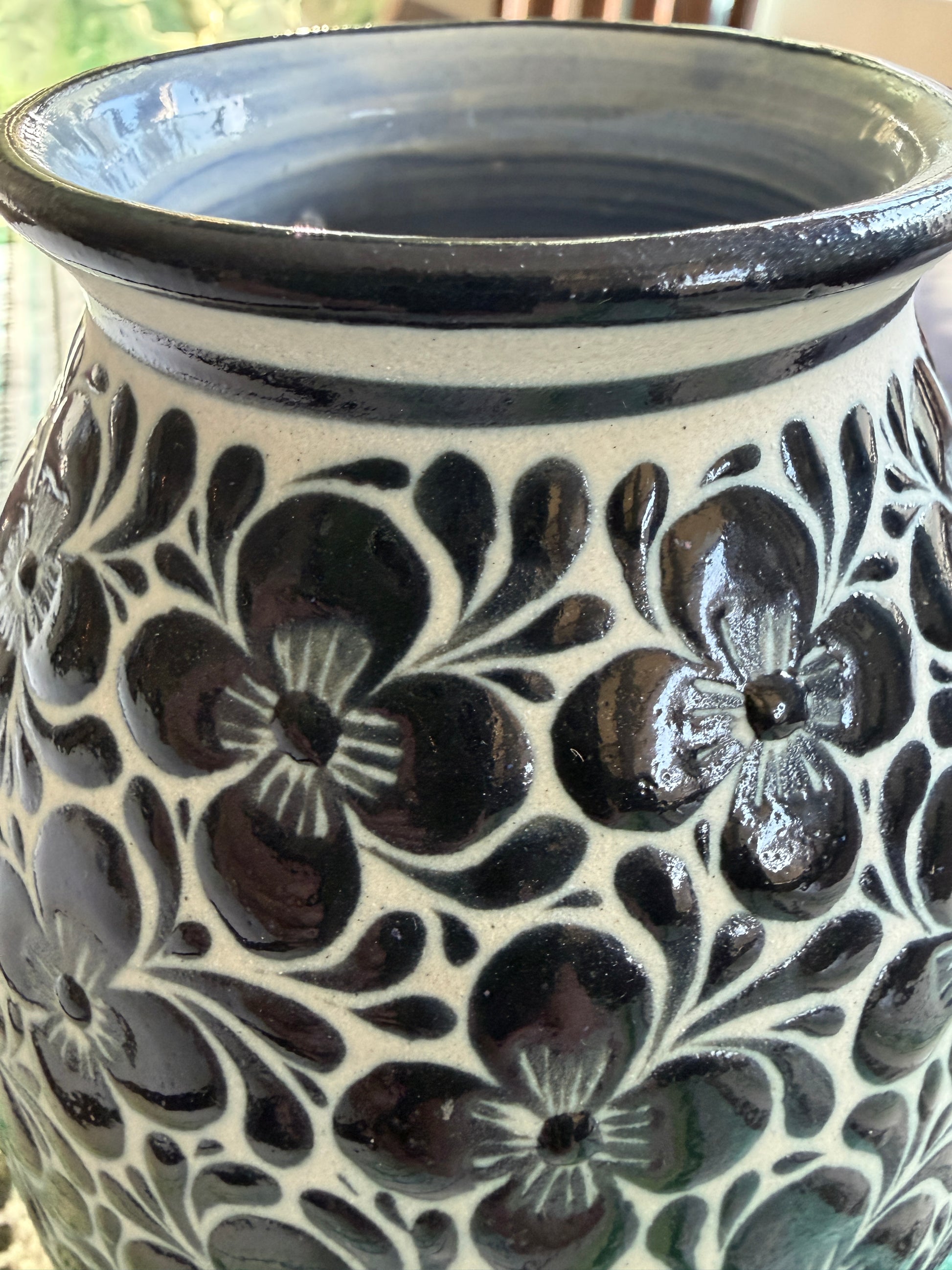 Hand Painted Blue White Floral Vase Mexican Talavera Pottery From Guanajuato, Handmade Ceramic Folk Art Home Decor Accent