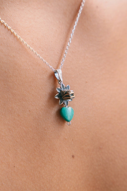 Handmade Mexican Quetzalcoatl Heart Necklace in .925 Sterling Silver – Turquoise Pendant by Gabriela Sanchez
