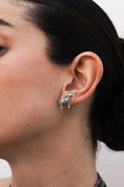 Handmade Mexican Burrito Piñata Earrings in .925 Sterling Silver – Artisan Donkey Studs by Gabriela Sanchez