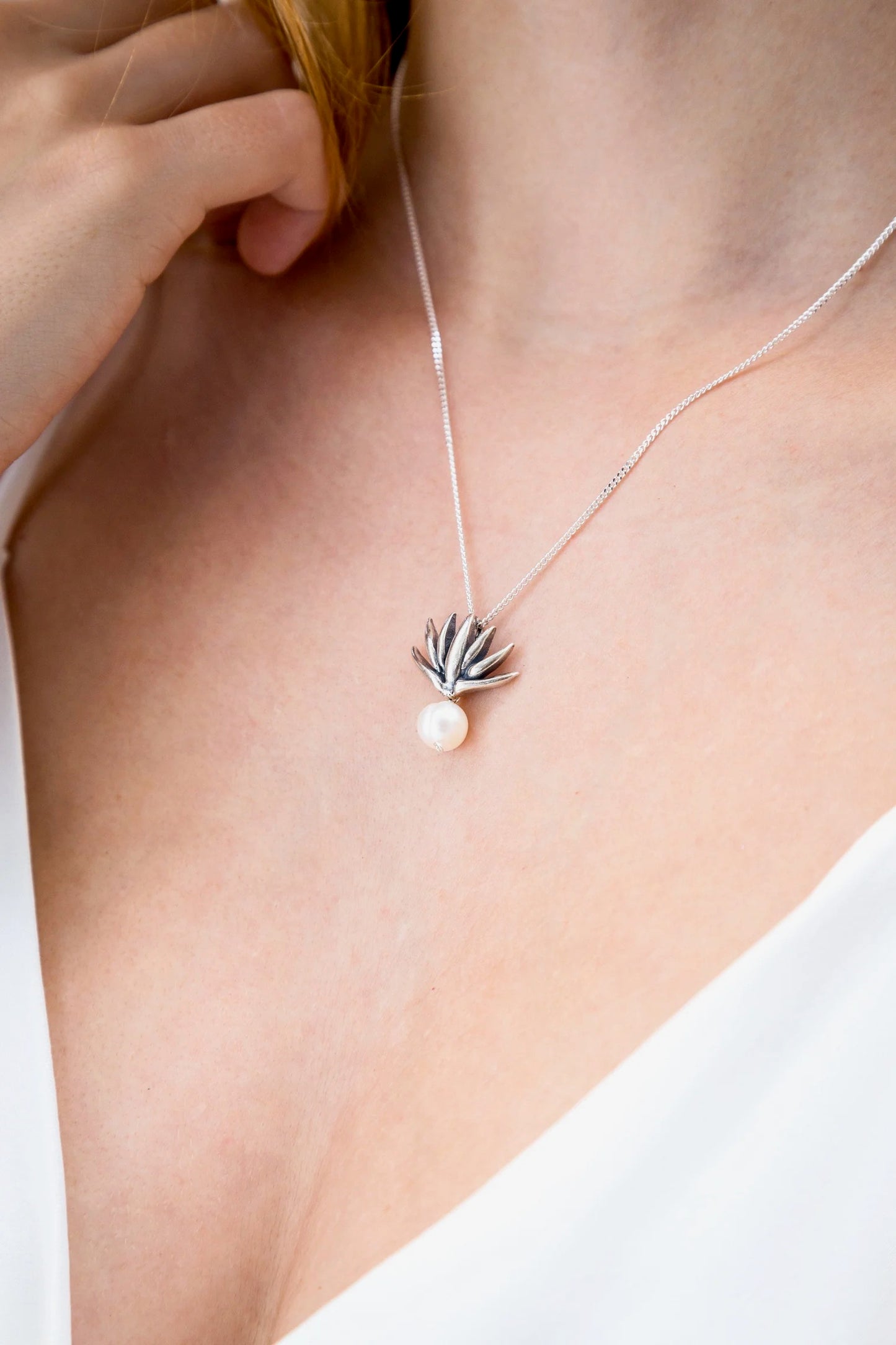 Agave Pearl Pendant Necklace | .925 Sterling Silver & Freshwater Pearl | Handmade Mexican Jewelry by Gabriela Sánchez
