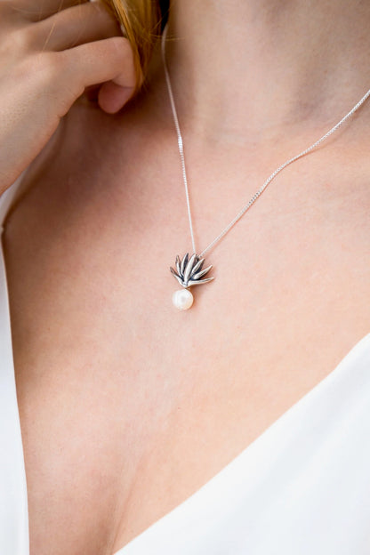 Agave Pearl Pendant Necklace | .925 Sterling Silver & Freshwater Pearl | Handmade Mexican Jewelry by Gabriela Sánchez