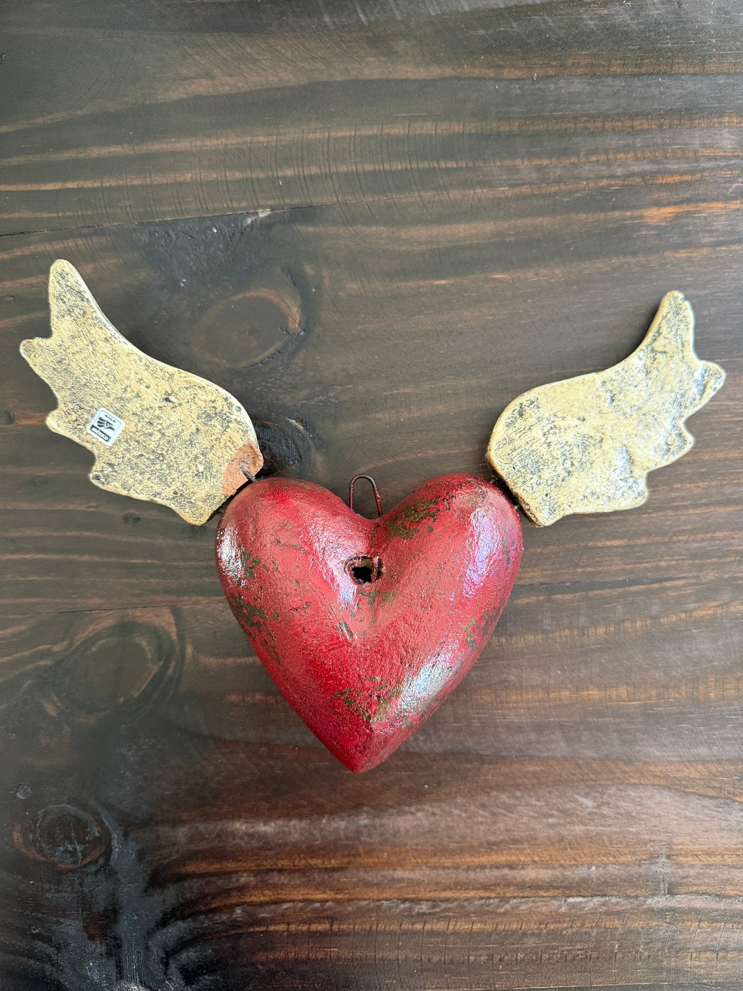 Handmade Winged Heart Wall Decor from Tonalá Mexico | Rustic Mexican Folk Art Hanging | Sacred Heart Décor