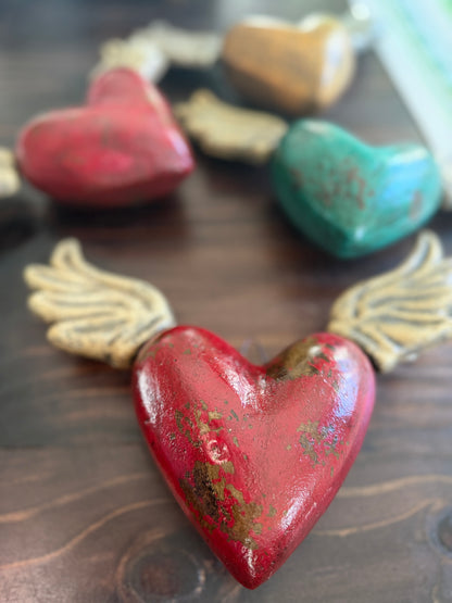 Handmade Winged Heart Wall Decor from Tonalá Mexico | Rustic Mexican Folk Art Hanging | Sacred Heart Décor