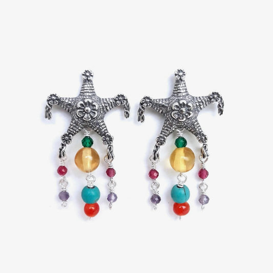Handmade Mexican Piñata Amber Earrings | .925 Sterling Silver & Natural Gemstones | Gabriela Sánchez