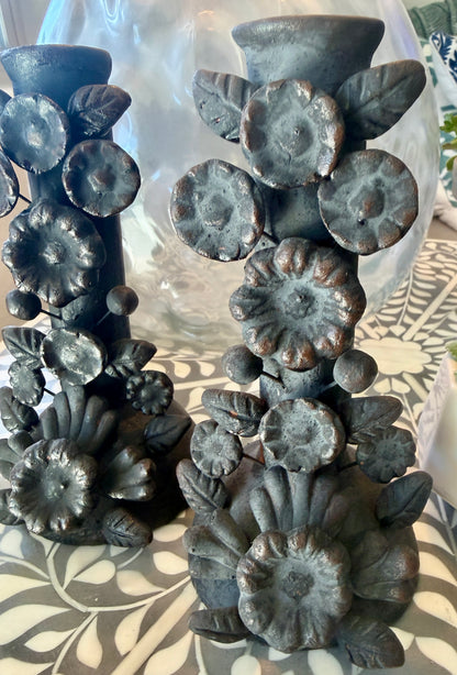 Handmade Day of the Dead Skull Candlesticks – Mexican Floral Calavera Candle Holders Set of 2