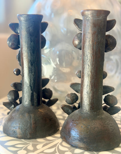 Handmade Day of the Dead Skull Candlesticks – Mexican Floral Calavera Candle Holders Set of 2