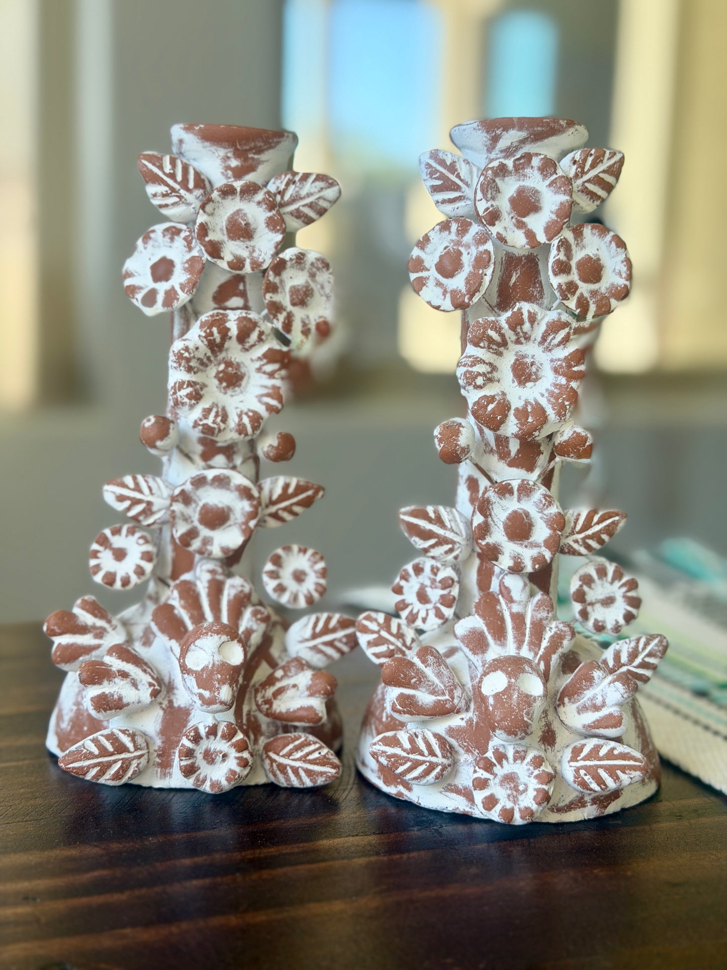 Handmade Day of the Dead Skull Candlesticks – Mexican Floral Calavera Candle Holders Set of 2