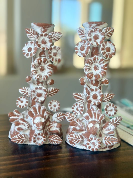 Handmade Day of the Dead Skull Candlesticks – Mexican Floral Calavera Candle Holders Set of 2