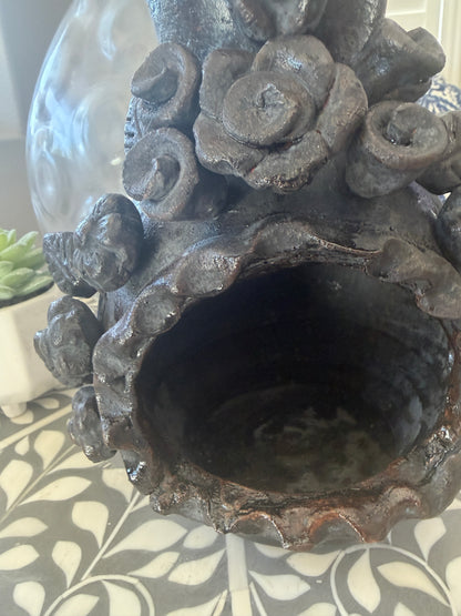 Tonala Clay Chiminea | Mexican Pottery Fireplace | Floral Folk Art Home Decor | Rustic Accent | 9 Inch