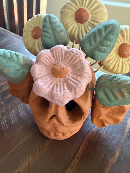 Tonalá Mexican Floral Skull – Handmade Clay Folk Art