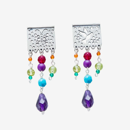 Mexican Papel Picado Silver Earrings with Natural Gemstones | Gabriela Sánchez