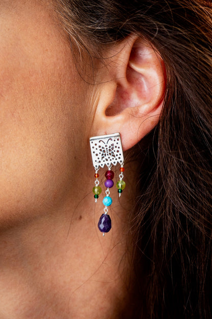 Mexican Papel Picado Silver Earrings with Natural Gemstones | Gabriela Sánchez