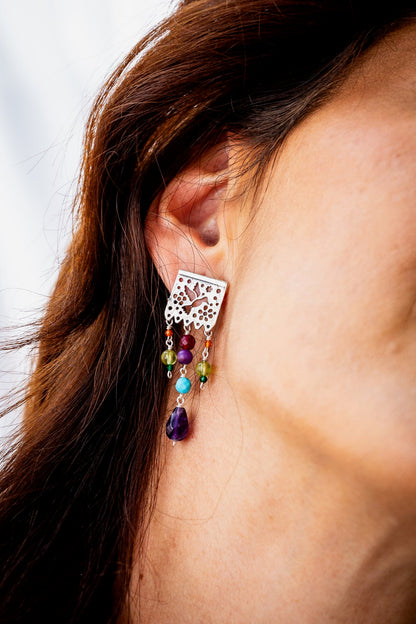 Mexican Papel Picado Silver Earrings with Natural Gemstones | Gabriela Sánchez