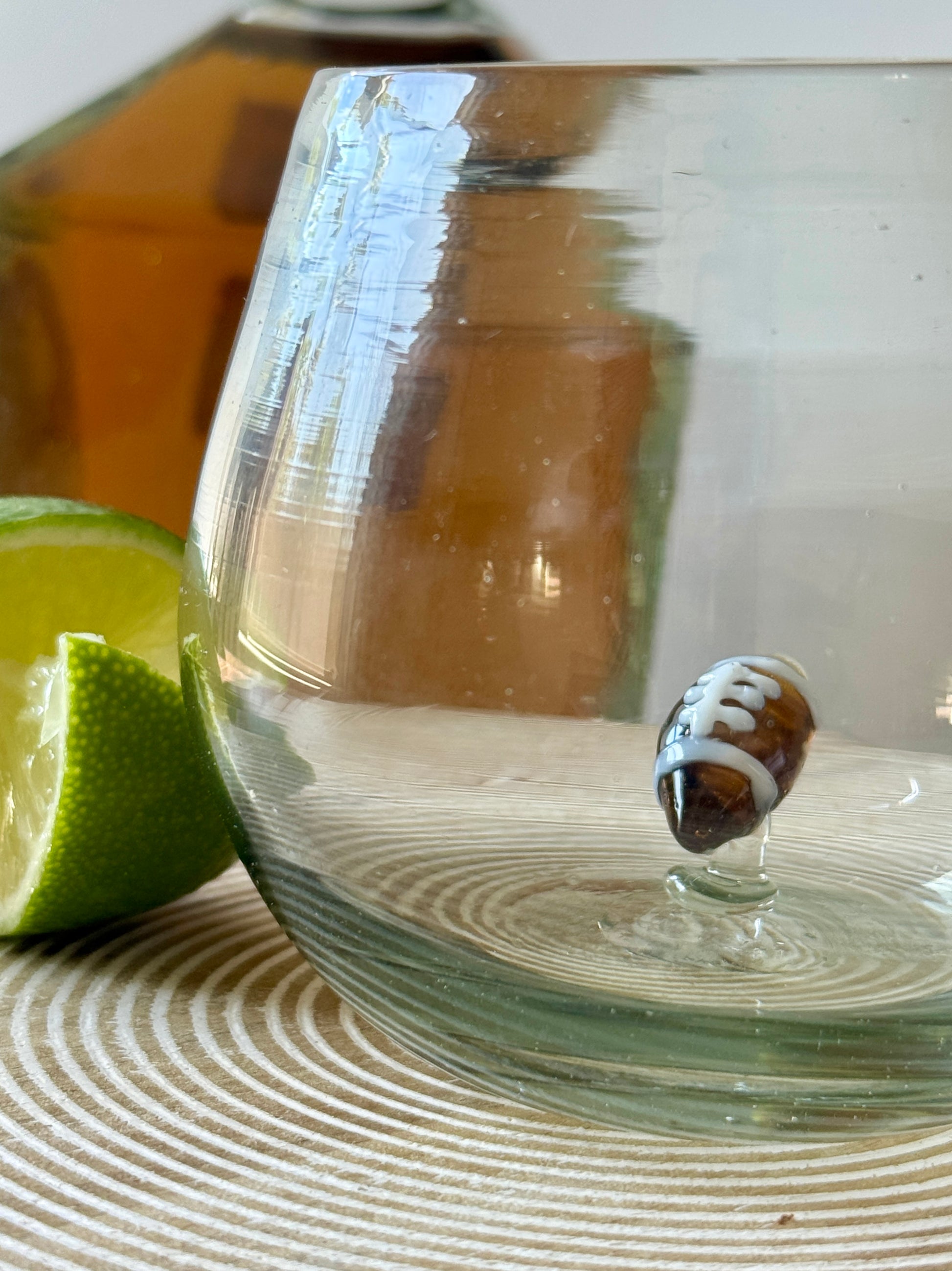 Handblown Mexican Glass with Football | Recycled Glass Cup | Fun Gift for Sports Fans, Dad, or Bar Decor