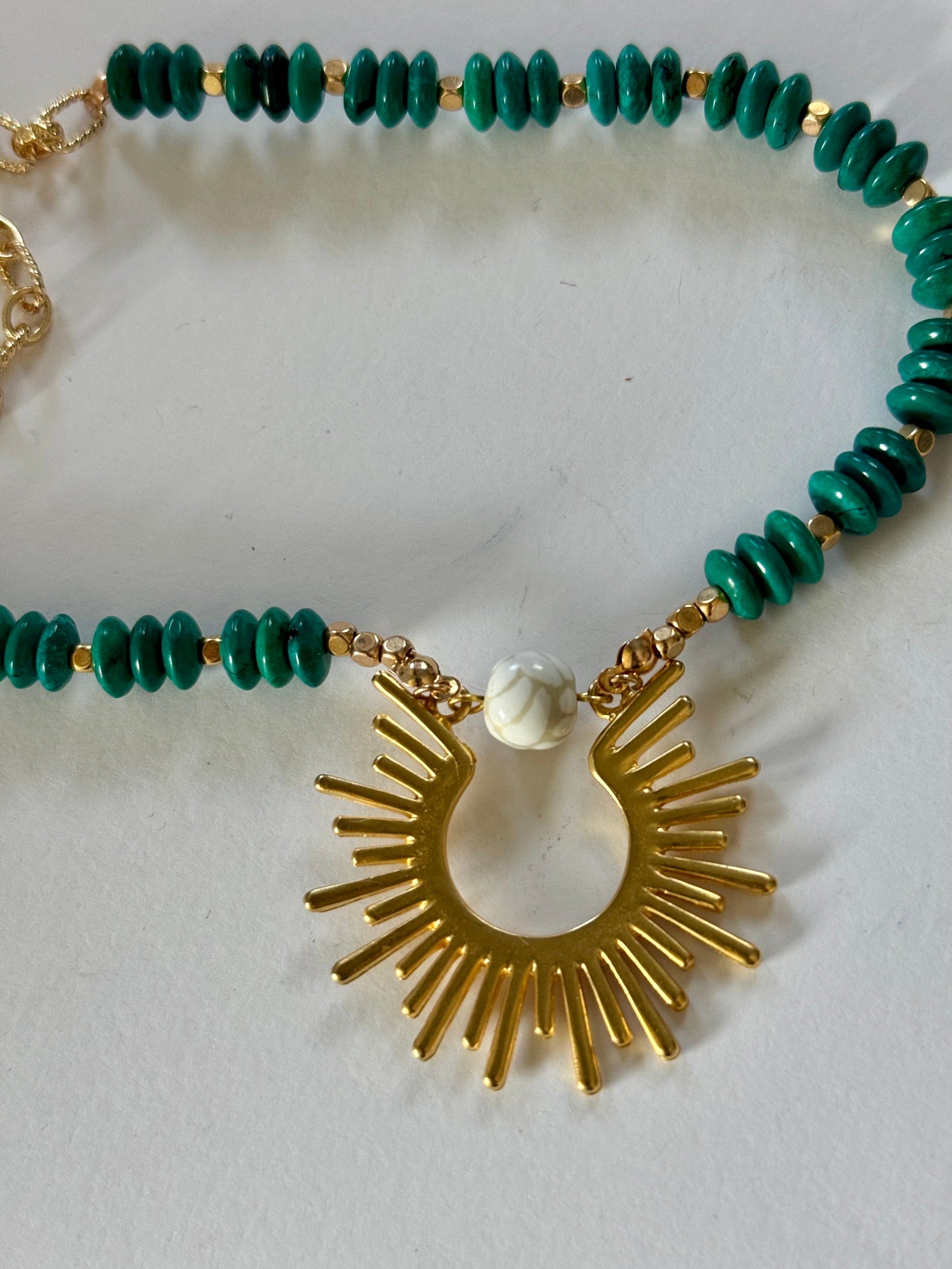 Sun Necklace - 14K Gold Plated Talavera Turquoise Stones