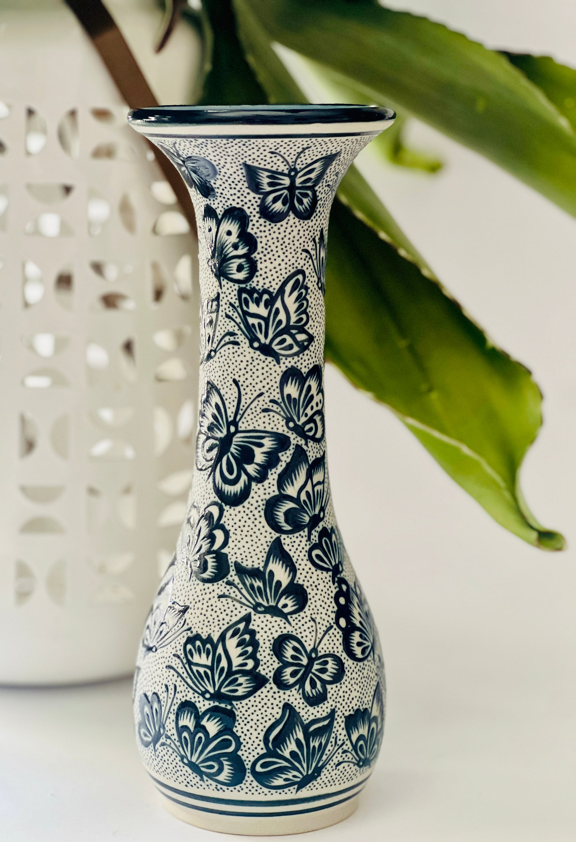 Authentic Guanajuato Butterfly Vase – Hand-Painted Mexican Folk Art