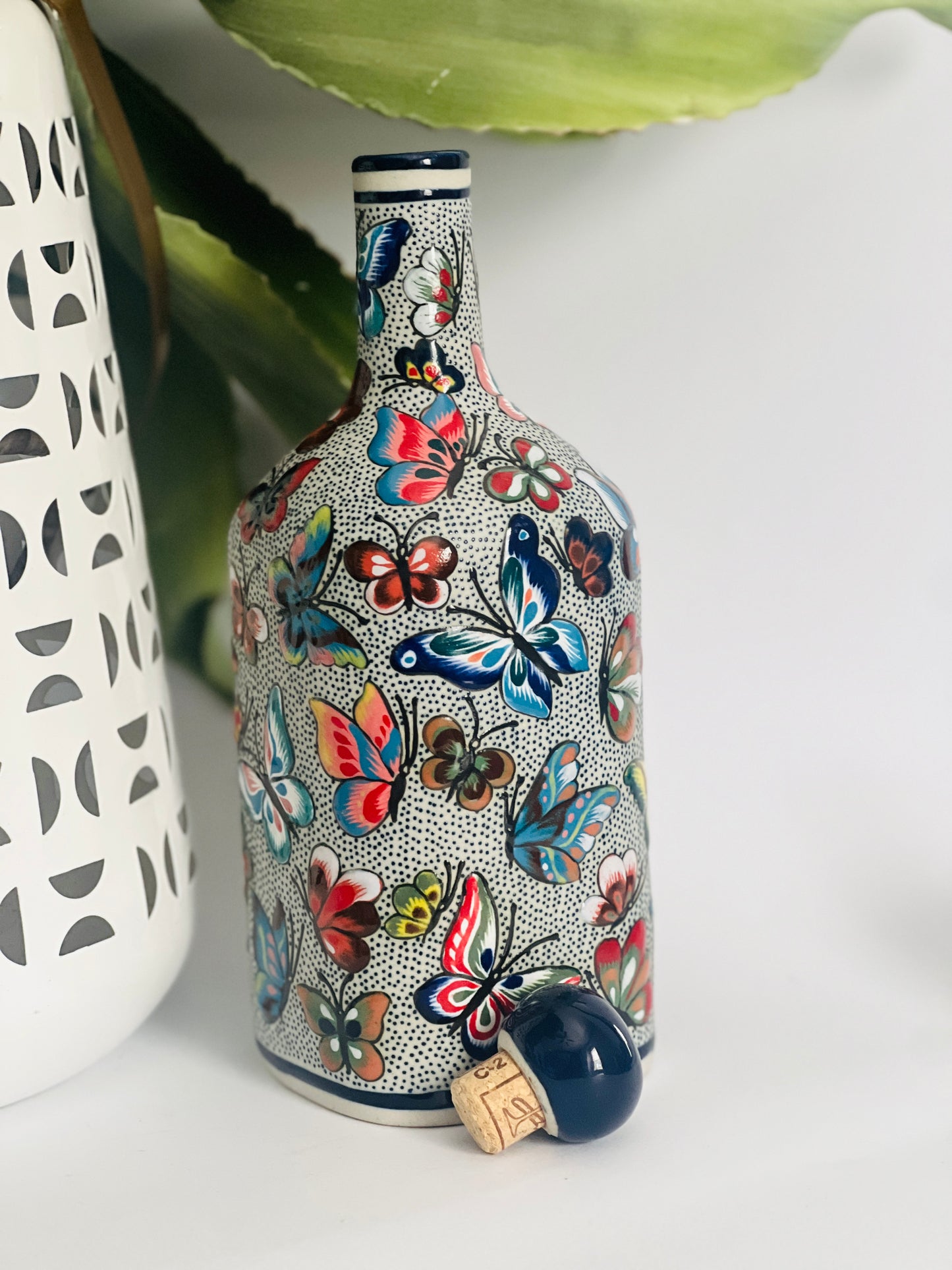 Handmade Mexican Decanter & Shot Glass Set | Butterfly Talavera from Guanajuato