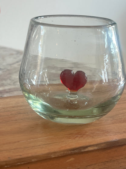 Hand-Blown Wine Glass from Mexico with Red Heart Inside – Artisan Gift Glass
