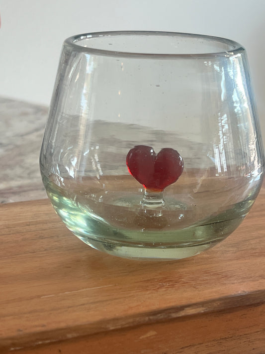 Hand-Blown Wine Glass from Mexico with Red Heart Inside – Artisan Gift Glass