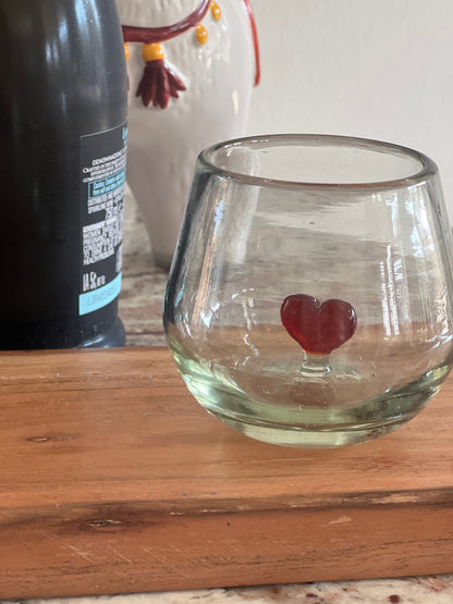 Hand-Blown Wine Glass from Mexico with Red Heart Inside – Artisan Gift Glass