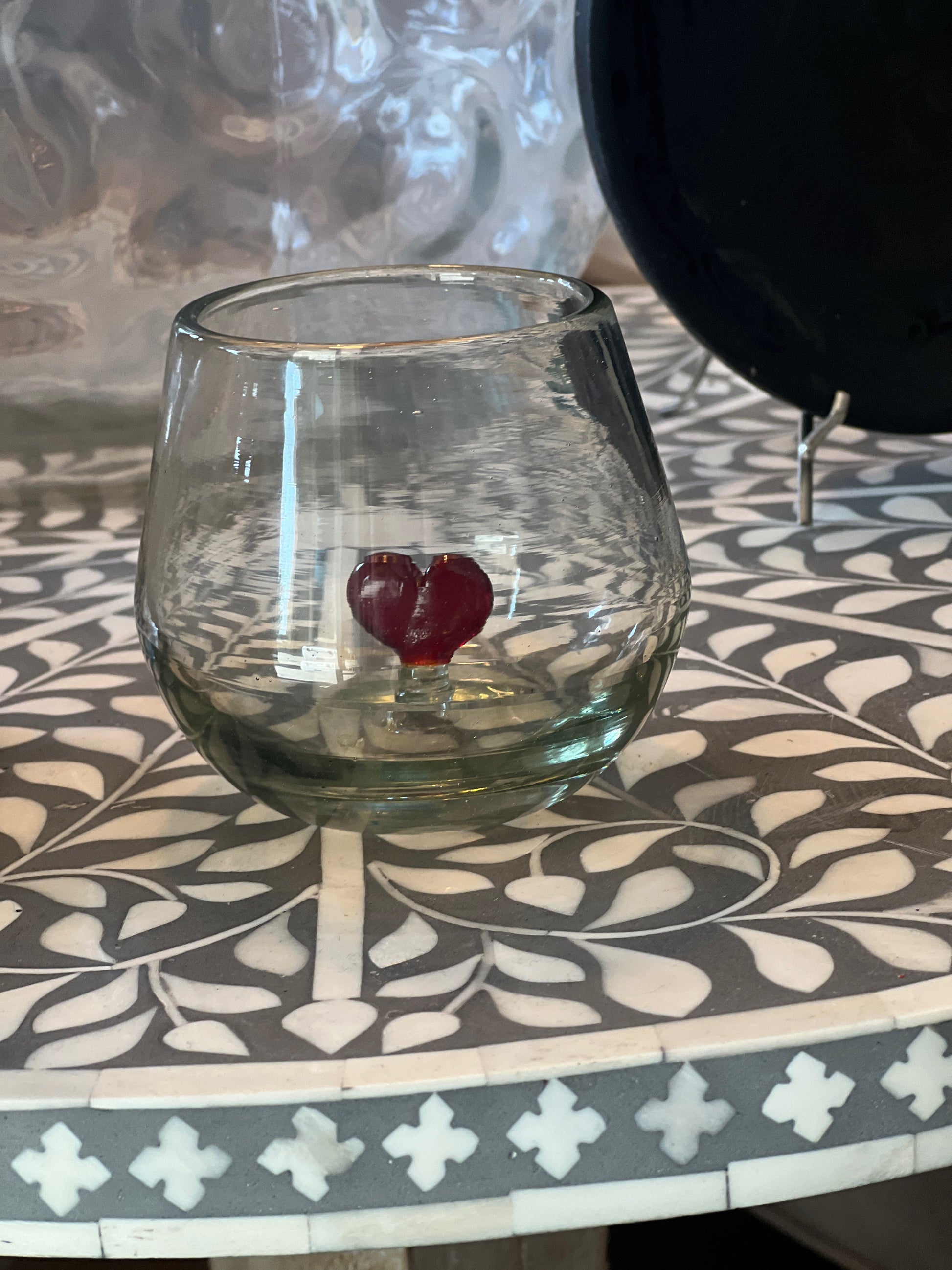 Hand-Blown Wine Glass from Mexico with Red Heart Inside – Artisan Gift Glass