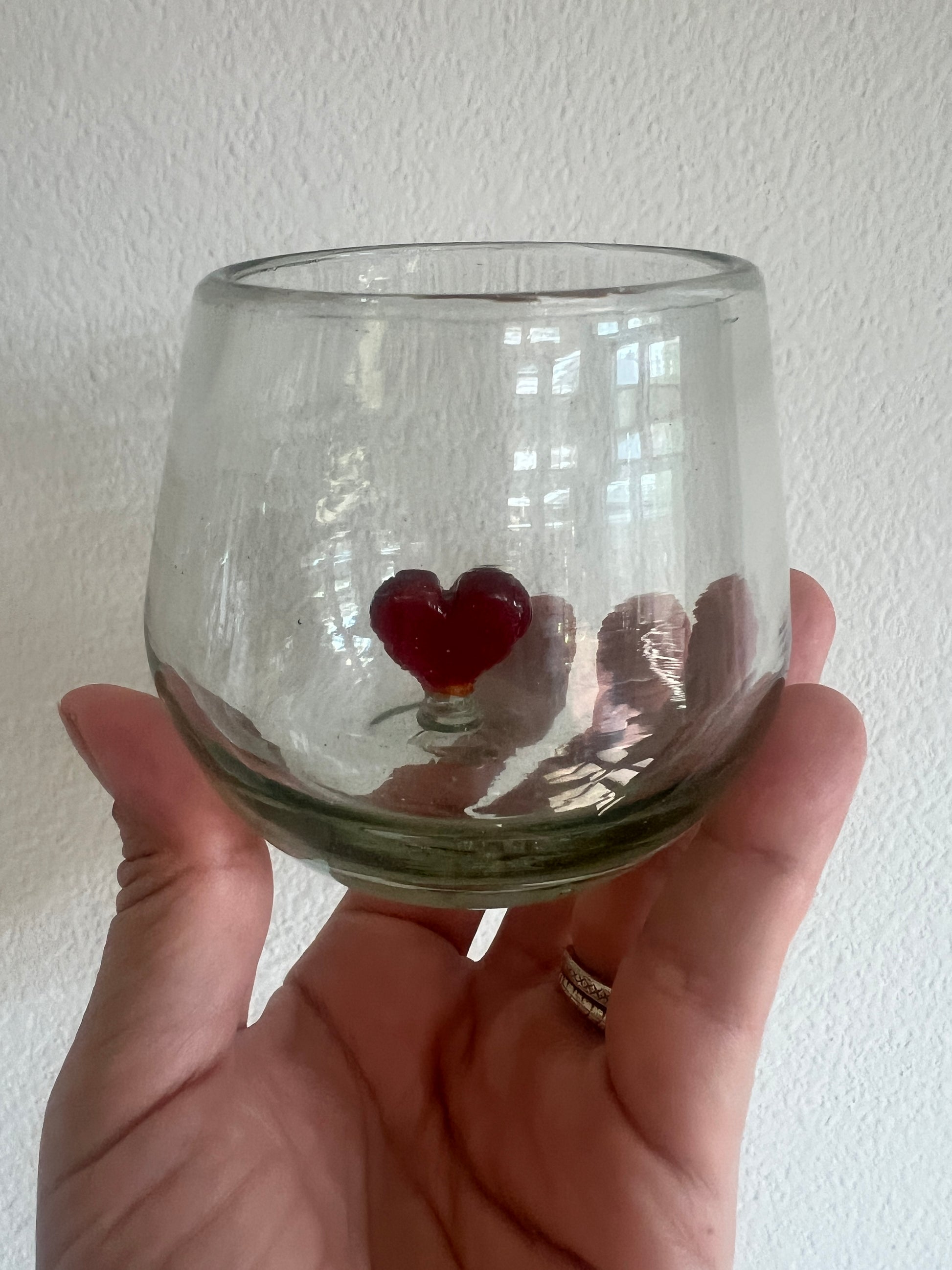 Hand-Blown Wine Glass from Mexico with Red Heart Inside – Artisan Gift Glass