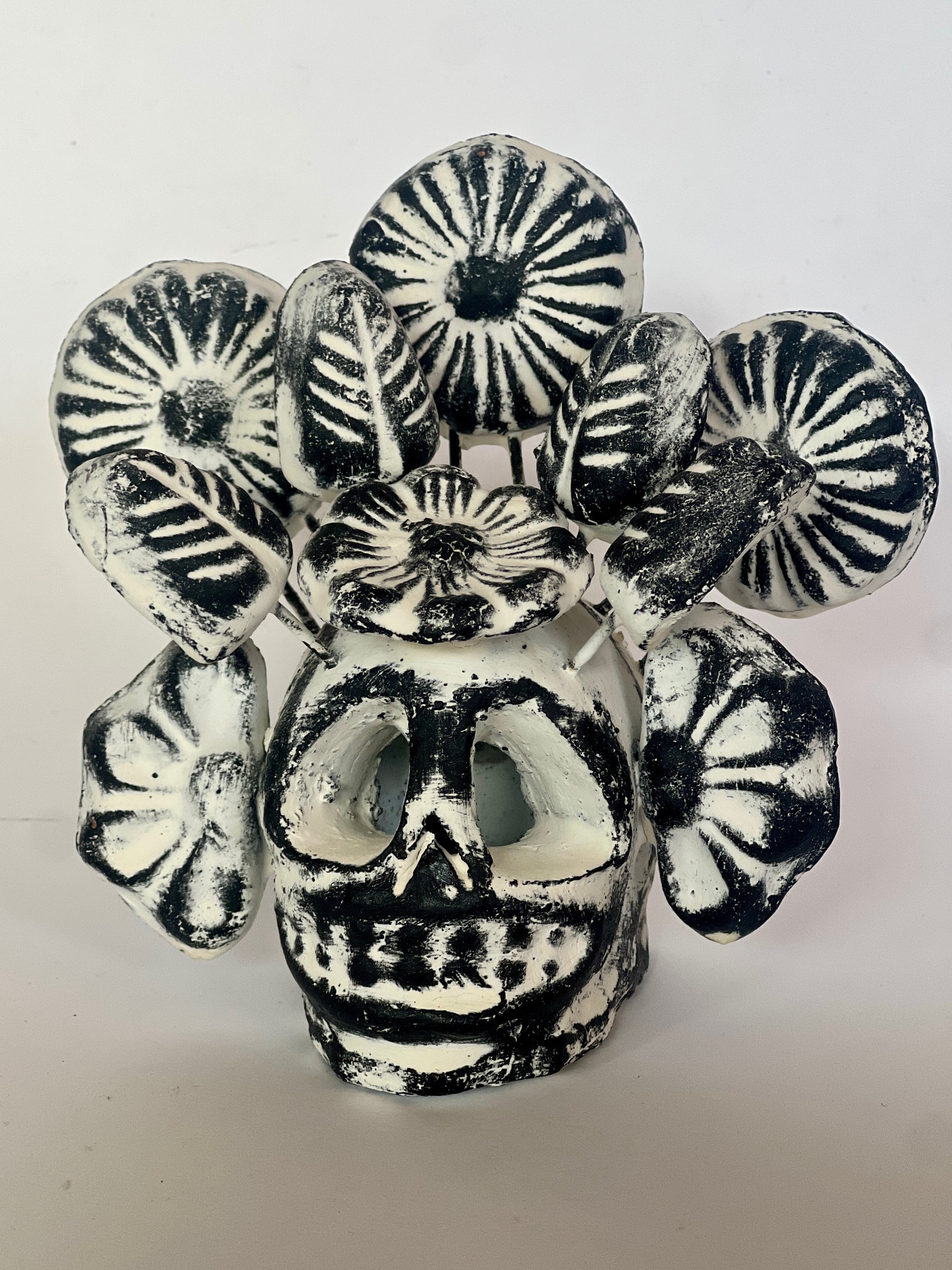 Handmade Ceramic Skull with Flowers – Jalisco Folk Art