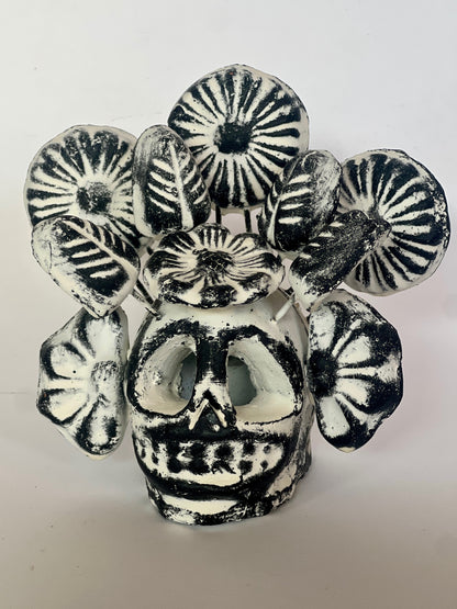 Handmade Ceramic Skull with Flowers – Jalisco Folk Art