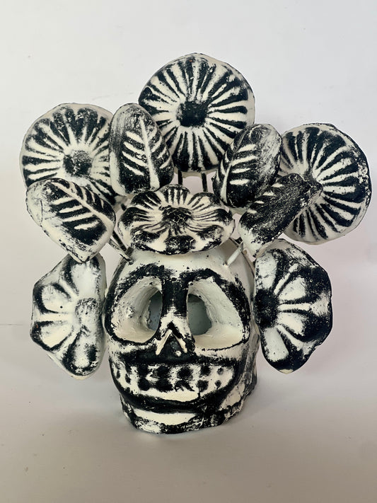Handmade Ceramic Skull with Flowers – Jalisco Folk Art