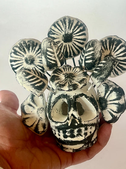Handmade Ceramic Skull with Flowers – Jalisco Folk Art