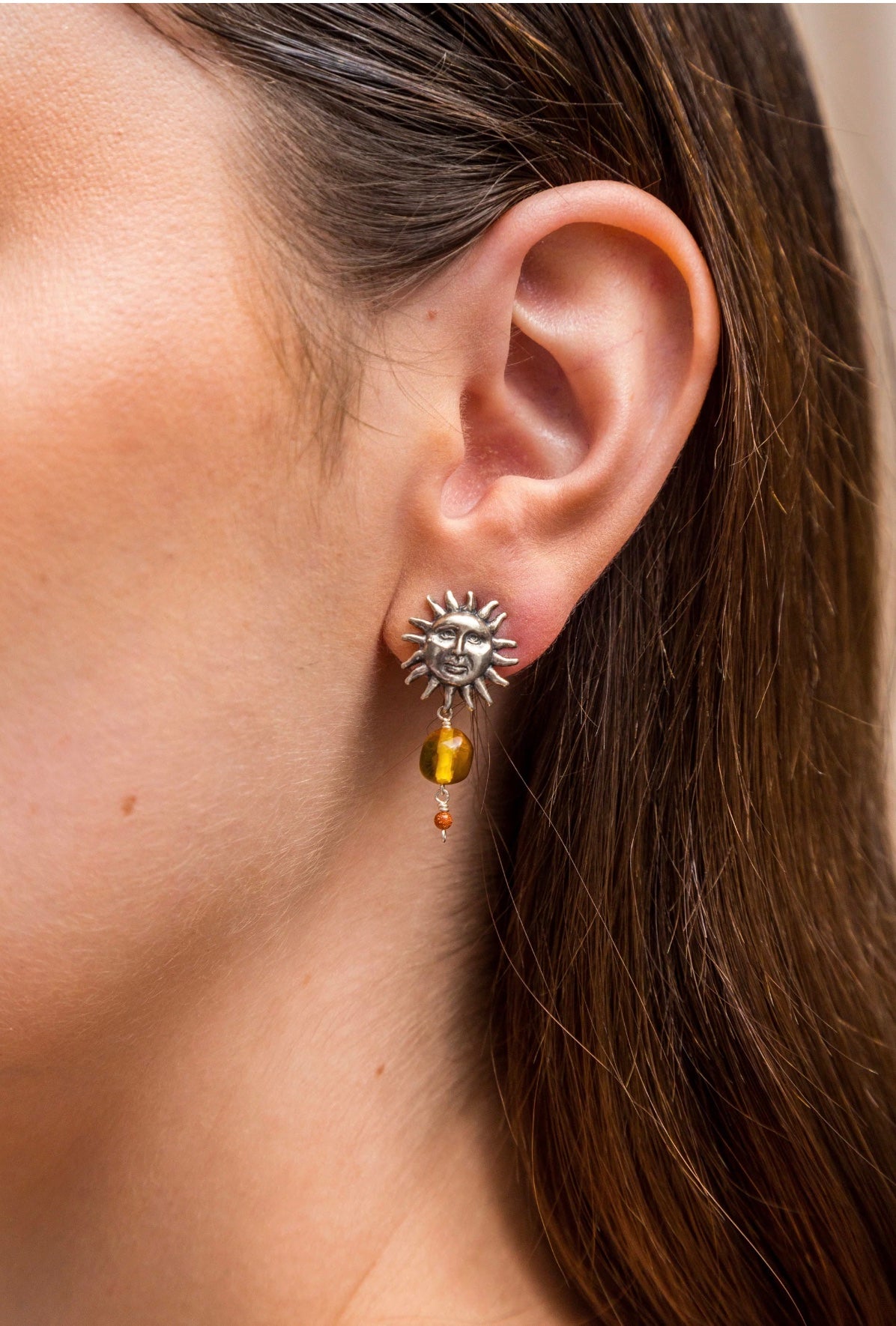 Amber Sun Earrings .925 Silver | Handmade Mexican Jewelry | Chiapas Amber & Carnelian Boho Earrings
