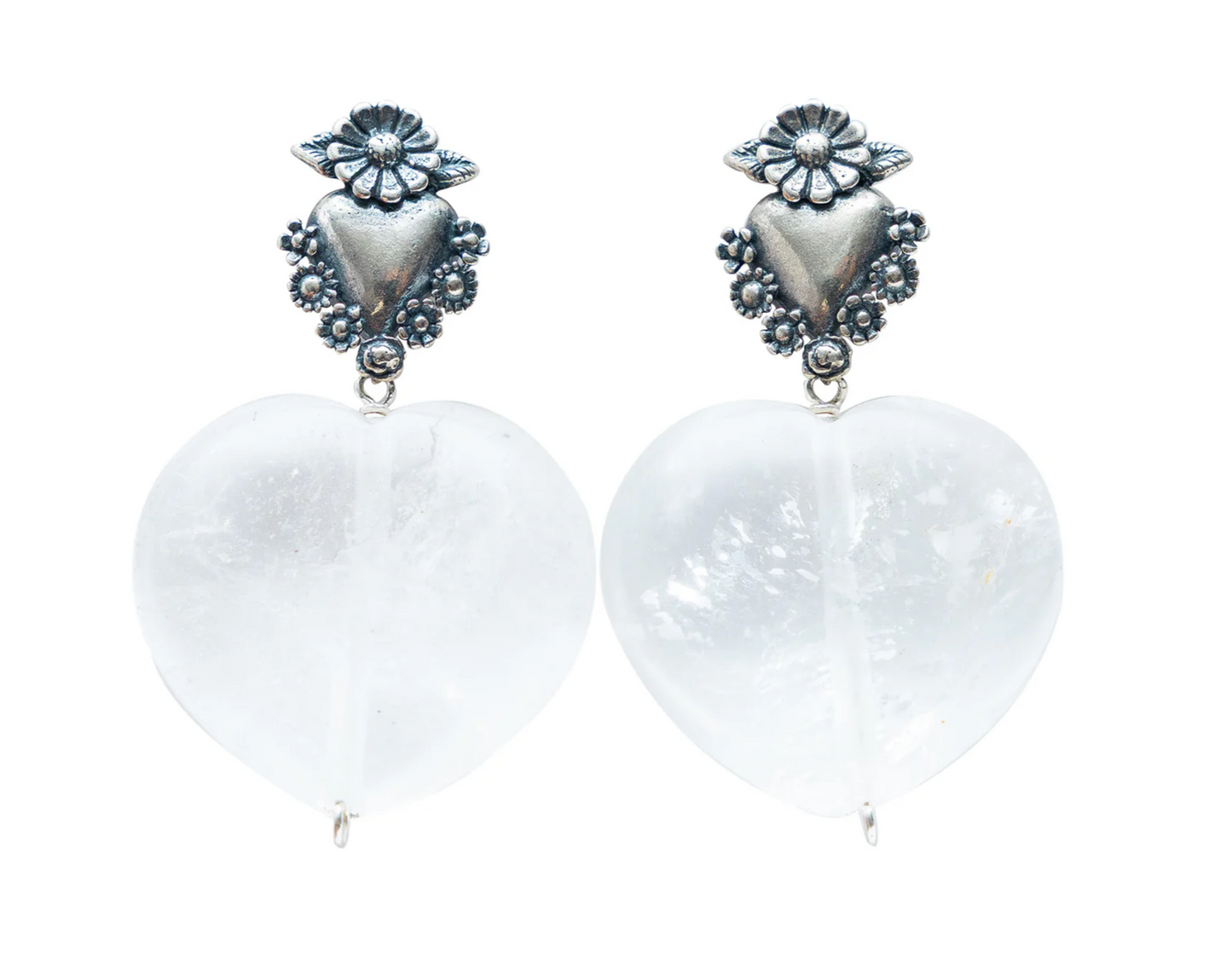 Handmade Sterling Silver Quartz Heart Earrings by Gabriela Sánchez