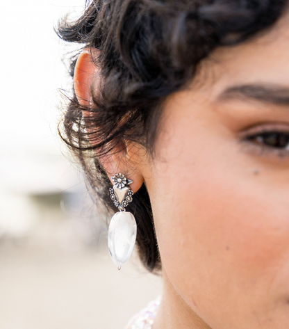 Handmade Sterling Silver Quartz Heart Earrings by Gabriela Sánchez