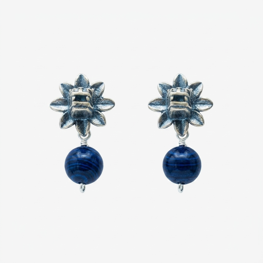Mini Kukulcán Sterling Silver Earrings with Blue Malachite | Gabriela Sanchez