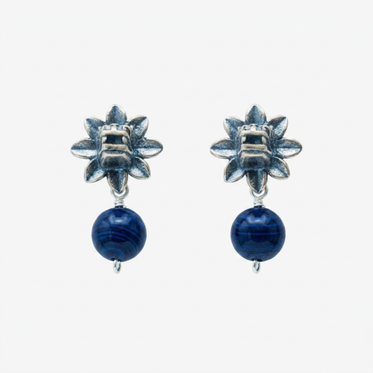 Mini Kukulcán Sterling Silver Earrings with Blue Malachite | Gabriela Sanchez