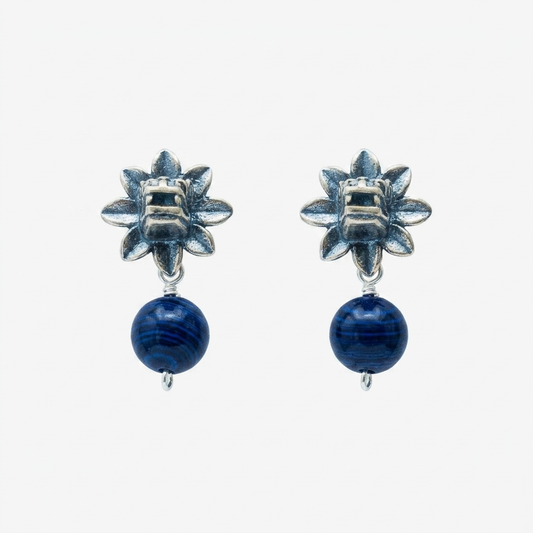 Mini Kukulcán Sterling Silver Earrings with Blue Malachite | Gabriela Sanchez