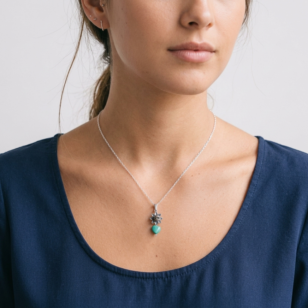 Handmade Mexican Quetzalcoatl Heart Necklace in .925 Sterling Silver – Turquoise Pendant by Gabriela Sanchez
